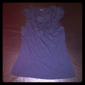 Deletta dark blue knit tee with ruffled neckline S